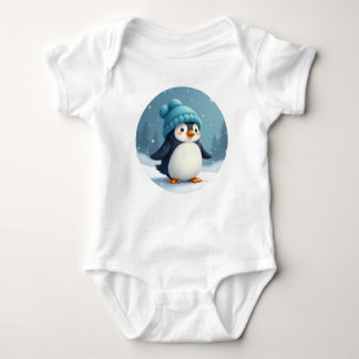 Body Para Bebê pinguim vestindo um chapéu azul
