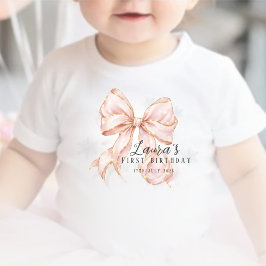 Body Para Bebê Pink Bow Girl First Birthday Party 