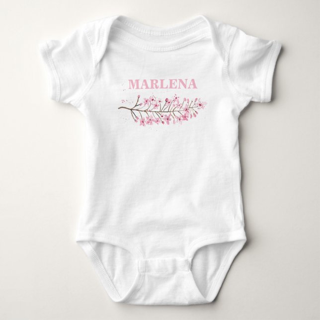 Body Para Bebê Pink Chersom Blossom tree Baby Girl Name (Frente)