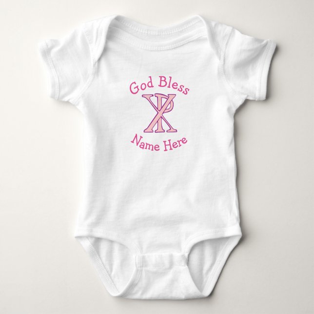 Body Para Bebê Pink Christian Chi Ro Cross Name and God Bless (Frente)