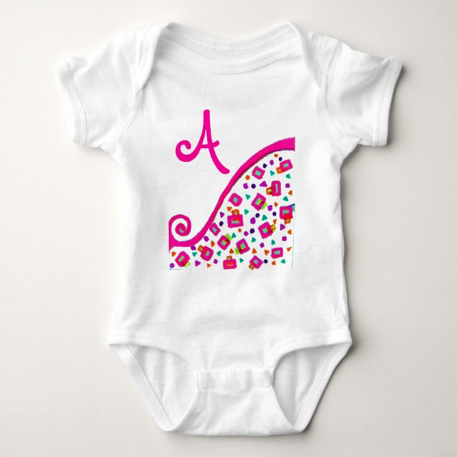 BODY PARA BEBÊ PINK FUCHSIA WHITE ABSTRATO DECO MONOGRAMA (Frente)