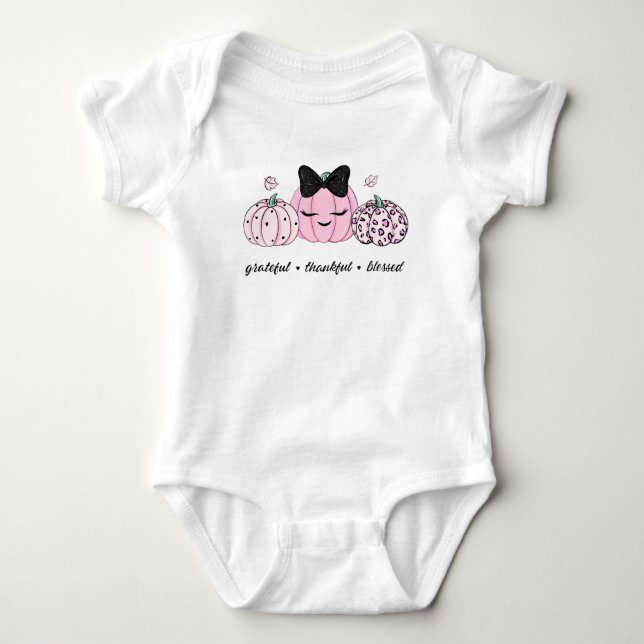 Body Para Bebê Pink Pumpkin Thanksgiving  (Frente)