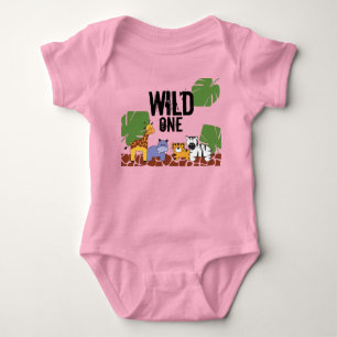 Body Para Bebê Pink WILD ONE Safari Tema da Selva Primeiro Aniver