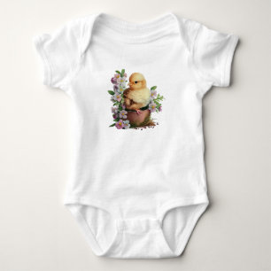 Body Para Bebê Pintinho de aquarela em Pote com flores