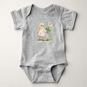 Body Para Bebê Pintinho em Aquarela Com Trevo de Quatro Folhas
