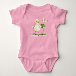 Body Para Bebê Pintinho em Aquarela Com Trevo de Quatro Folhas 