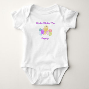 Body Para Bebê Pintinhos Me Fazem Feliz, Ovos Pastel