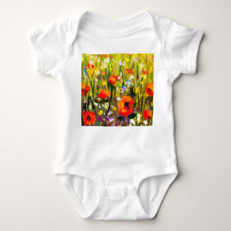 Body Para Bebê Pintura de Abstrato de Campo de Poppies Vermelhos