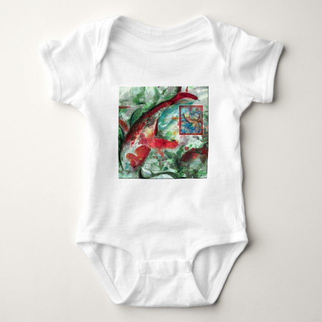 Body Para Bebê Pintura de Peixes Koi Carp (Frente)