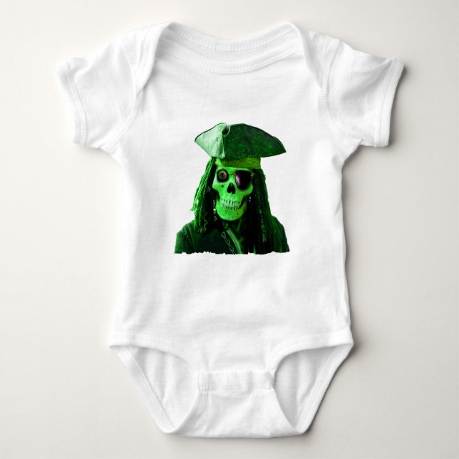 Body Para Bebê Pirata verde de néon com skully & remendo (Frente)