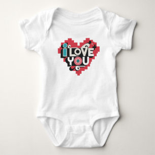 Body Para Bebê Pixel Heart Eu Te Amo Tipografia Retro