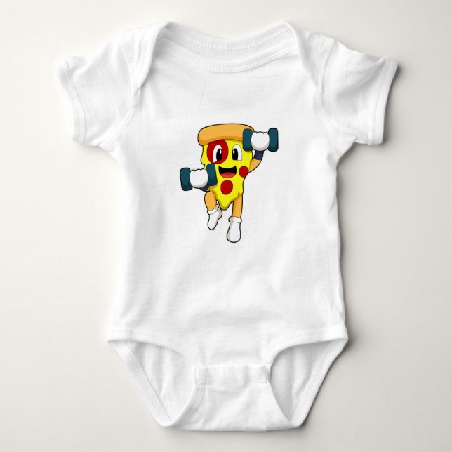Body Para Bebê Pizza na Malhação com Dumbbels (Frente)