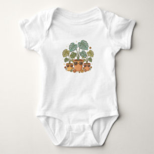 Body Para Bebê Plantas Retro Mamãe Ilustração Legal de Planta Mon
