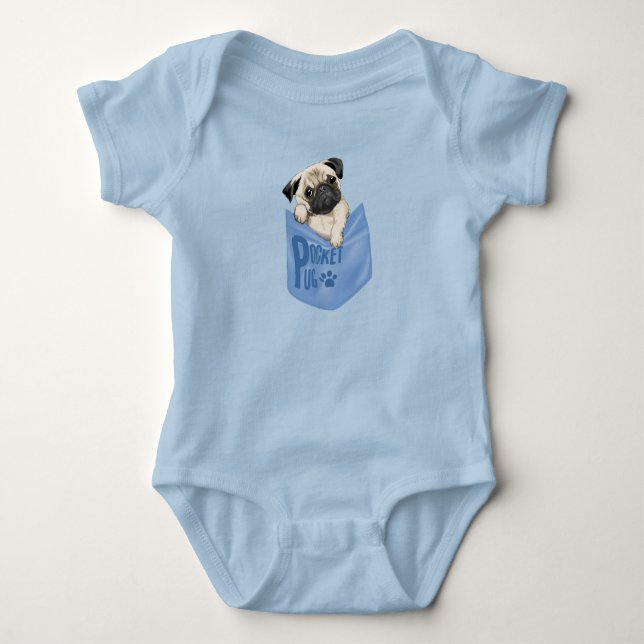 Body Para Bebê Pocket Pug Blue (Frente)