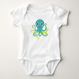 Body Para Bebê Polvo azul e amarelo