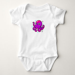 Body Para Bebê Polvo de Desenho Animado Roxo Fofo Animal Marinho