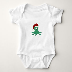 Body Para Bebê Polvo de Natal vestindo chapéu de Papai Noel