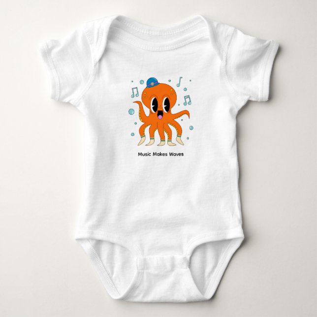 Body Para Bebê Polvo Fofo Dançando com Chapéu (Frente)