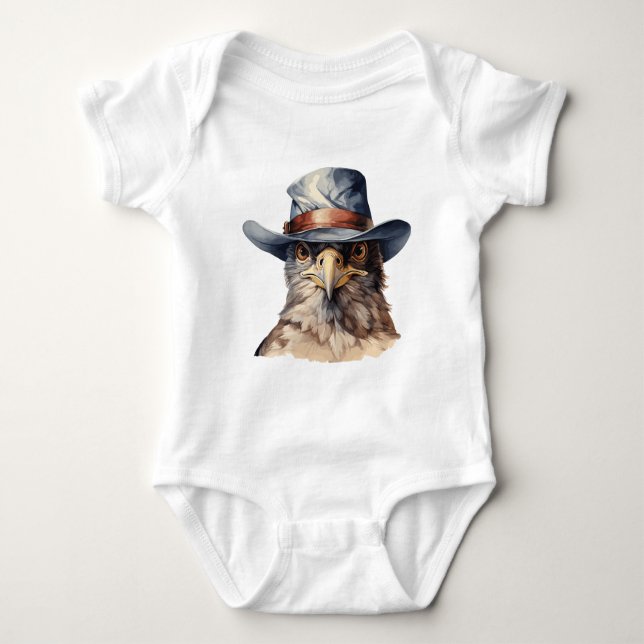 Body Para Bebê Pombo engraçado vestindo um chapéu de cowboy, aqua (Frente)