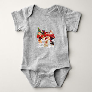 Body Para Bebê Pomerânia Andando Caminhão Vermelho Xmas Feliz Nat