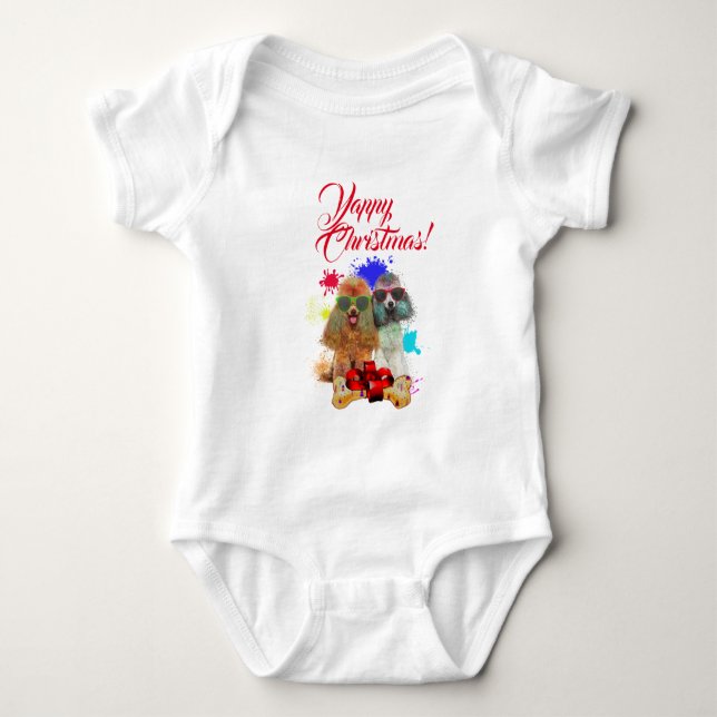Body Para Bebê Poodle de Natal Felpudo e Bonito Personalizável La (Frente)
