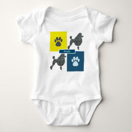 Body Para Bebê Poodle Silhouette Dog & Paw Yellow & Blue Grid