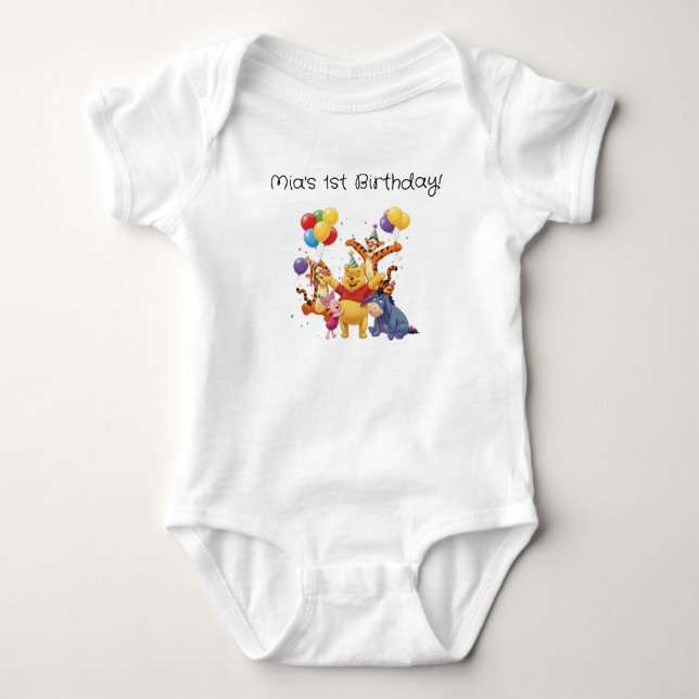 Body Para Bebê Pooh bear and the gang birthday (Frente)