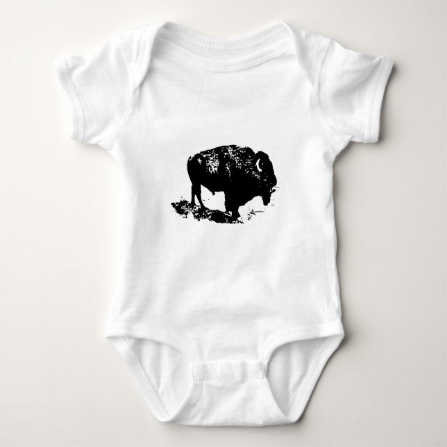 Body Para Bebê Pop Art Black White Buffalo Bison Silhouette (Frente)