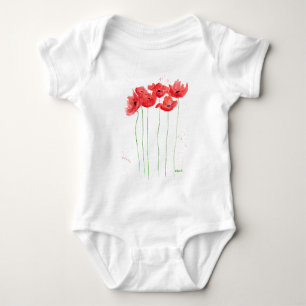 Body Para Bebê Pópias vermelhas cor d'água floral verão