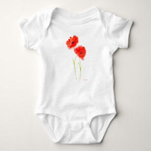 Body Para Bebê Poppies vermelhos cor-de-água floral cor-de-verã