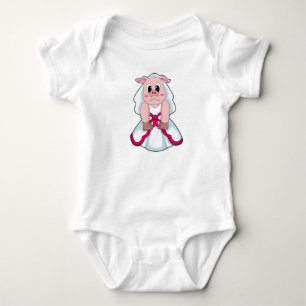 Body Para Bebê Porca como Noiva com Vestido de Noiva