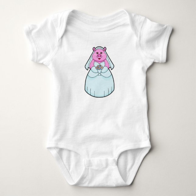 Body Para Bebê Porca como Noiva com Véu (Frente)