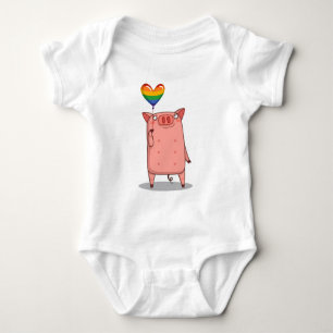 Body Para Bebê Porco Com Balão Arco-Íris