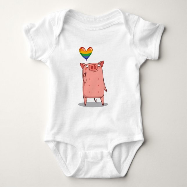 Body Para Bebê Porco Com Balão Arco-Íris (Frente)