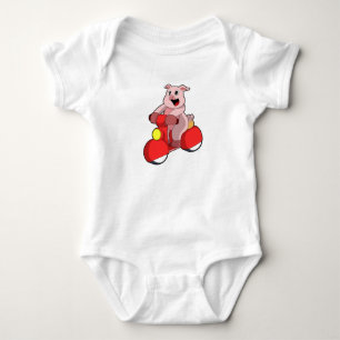 Body Para Bebê Porco como Biker com Patinete