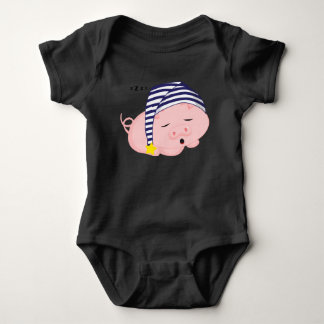 Body Para Bebê Porco Rosa Fofo Dormindo de Touca de Dormir