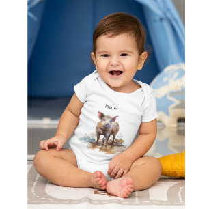 Body Para Bebê Porquinho bonito brincando na lama d'água