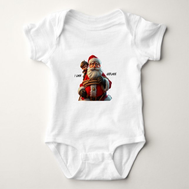 Body Para Bebê Posso Explicar, Papai Noel de Desenho e Menino (Frente)