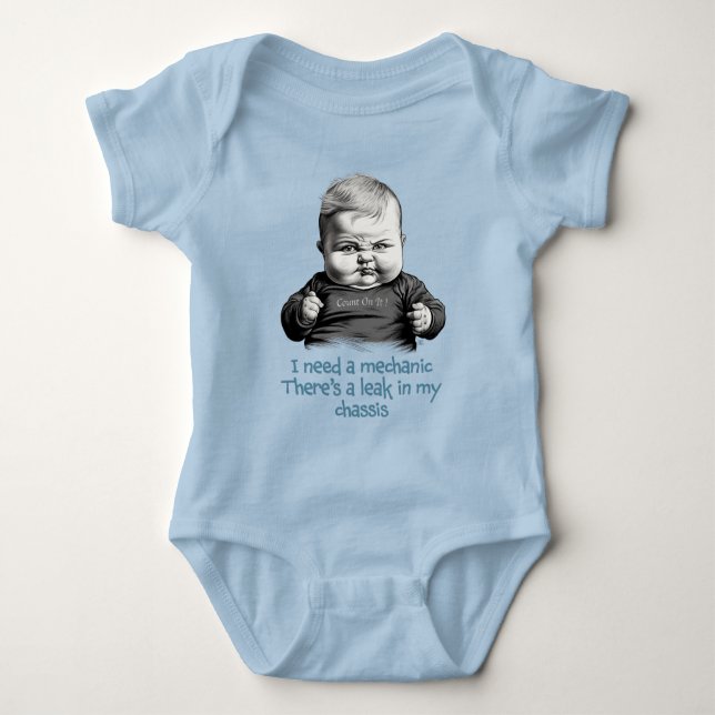 Body Para Bebê Preciso de um mecânico, há um vazamento no meu cha (Frente)