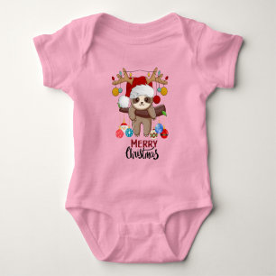 Body Para Bebê Preguiça Fofa com Chapéu de Papai Noel, Luzes de N