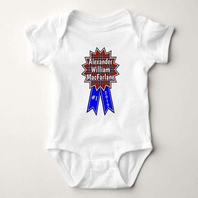 Body Para Bebê Prêmio Clan MacFarlane #1 Fita Azul (Frente)