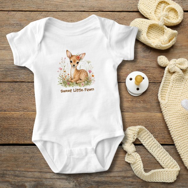 Body Para Bebê Presente de Flores Silvestres com Monograma Person (Baby Deer Fawn Wildflowers Personalized Monogram Baby Body Suit, Baby Girl Shower gift , new baby )