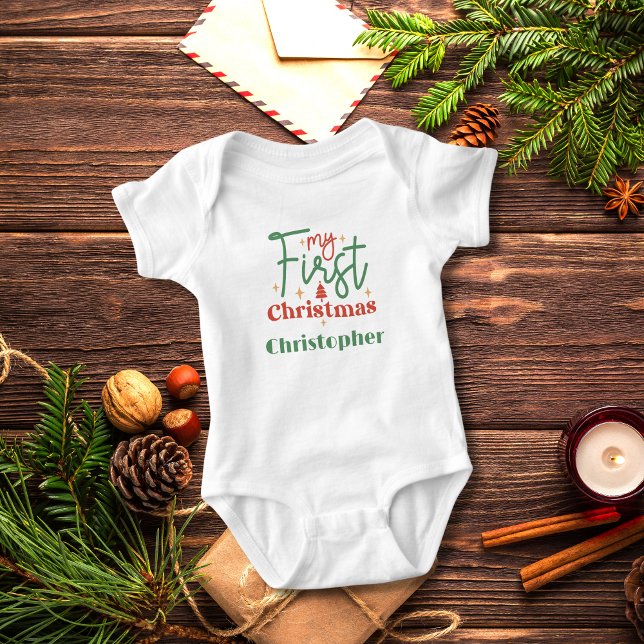Body Para Bebê Presente de Natal Personalizado para Bebês de Prim (Personalized Babies First 1st Christmas Baby Body Suit)