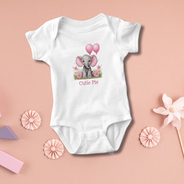 Body Para Bebê Presente personalizado de Chá de fraldas rosa elef (Personalized Pink Gray Baby Elephant Baby Body Suit. Baby shower gift, Gift for new baby girl)