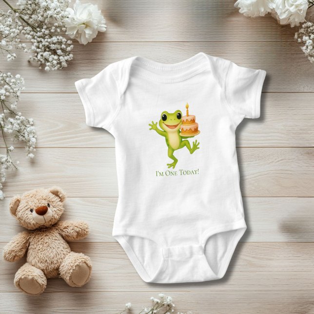 Body Para Bebê Presente personalizado para bebê primeiro aniversa (Frog 1st Birthday Baby Body Suit. Personalized.)