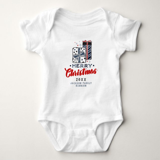 Body Para Bebê Presentes de Natal Alegres Texto Personalizado Ver (Frente)