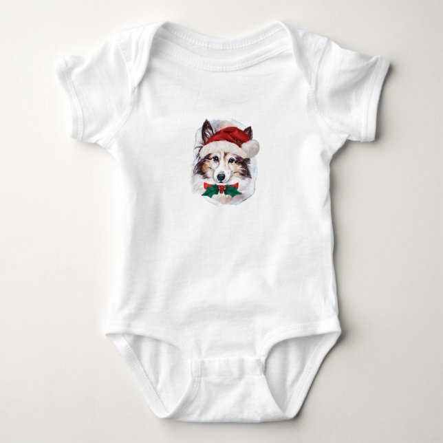 Body Para Bebê Presentes de Natal Sheltie Para Amantes de Cães (Frente)