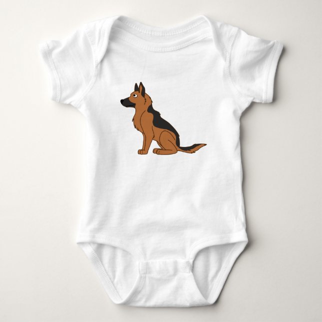 Body Para Bebê Preto & german shepherd de Tan (Frente)
