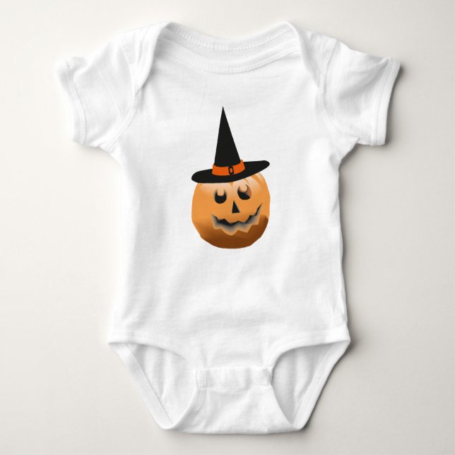 Body Para Bebê preto vermelho laranja, bruxa-abóbora halloween (Frente)