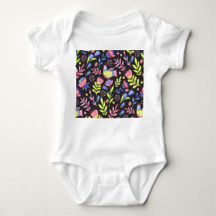 Body Para Bebê Primavera Floral: Padrão Sem Costura De Aquarela
